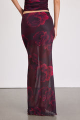 Camella Dark Plum Floral Mesh Maxi Skirt
