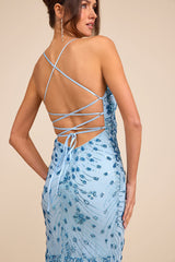 Photo Finish Light Blue Sequin Lace-Up Maxi Dress
