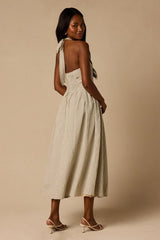 Shirley Cream Plaid Halter Button-Front Midi Dress