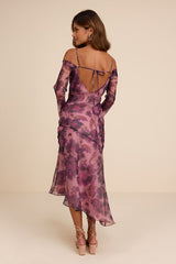 Pia Mauve Purple Floral Asymmetrical Midi Dress
