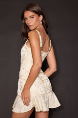 Jenner Pale Yellow Floral Jacquard Ruffled Mini Dress