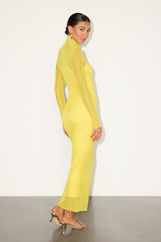 Milla Yellow Mesh Mock Neck Maxi Dress