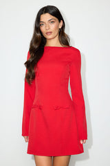 Pemberton Red Boat Neck Long Sleeve Mini Dress