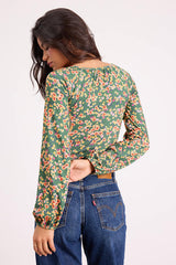 Blossom Beauty Green Floral Print Long Sleeve Bodysuit