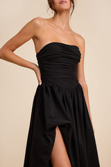 Marilou Black Strapless Ruched Lace-Up Maxi Dress