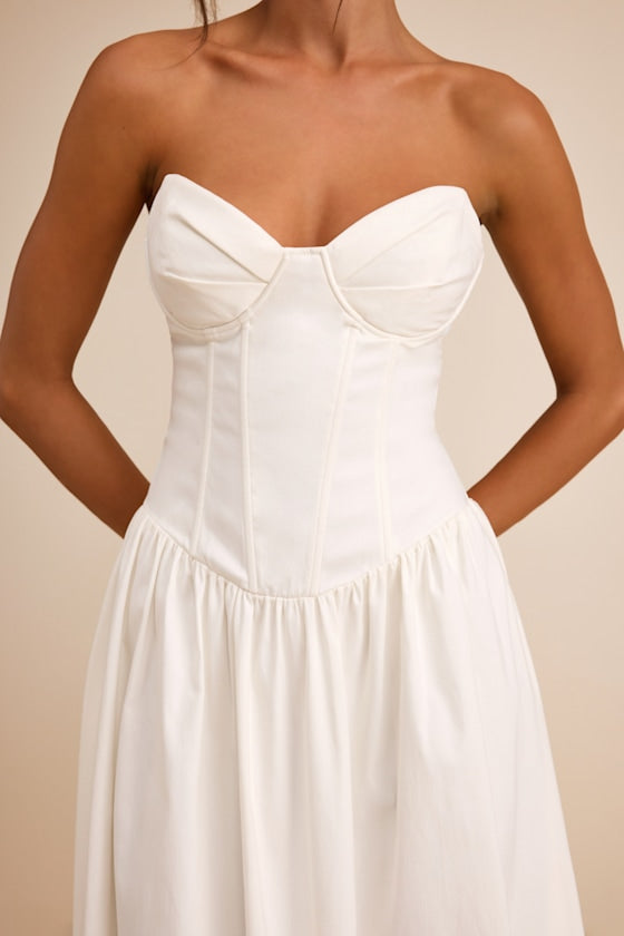 Almeria White Strapless Lace-Up Maxi Dress