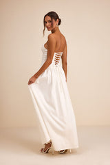 Almeria White Strapless Lace-Up Maxi Dress