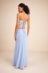 Jenna Light Blue Embroidered Strapless Two-Piece Maxi Dress