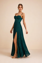 Dacie Emerald Floral Burnout Pleated Bustier Maxi Dress