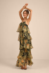 Malaia Black Multi Floral Tiered Maxi Dress