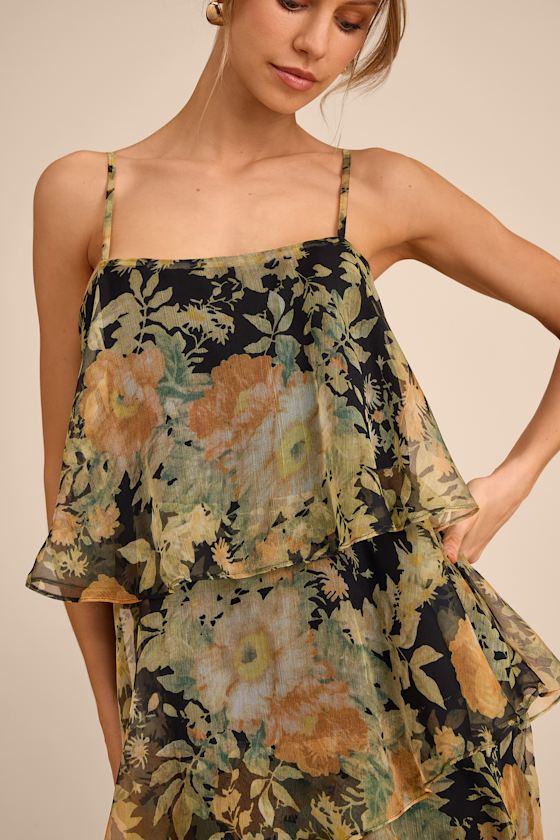 Malaia Black Multi Floral Tiered Maxi Dress