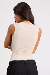 Liz Beige Jersey Knit Mock Neck Tank Top