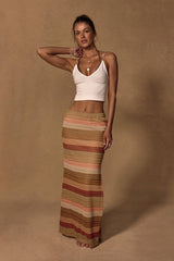 Lailey Tan Multi Striped Crochet Maxi Skirt