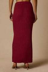 Colbina Berry Red Ribbed High-Rise Sweater Maxi Skirt