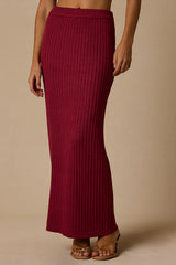 Colbina Berry Red Ribbed High-Rise Sweater Maxi Skirt