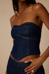 Denna Dark Wash Denim Strapless Top