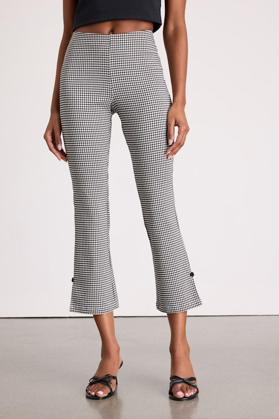 Nomi Black and White Gingham Cropped Flare Pants