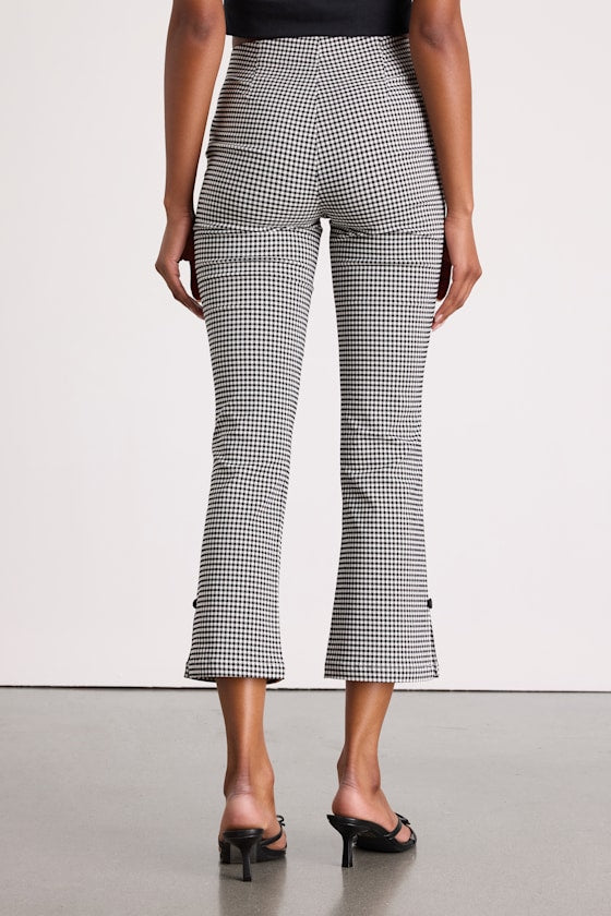 Nomi Black and White Gingham Cropped Flare Pants