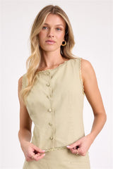 Jordina Light Sage Button-Front Vest Top