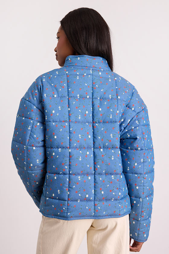 Bundled Perfection Bright Blue Floral Quilted Puffer Jacket