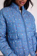Bundled Perfection Bright Blue Floral Quilted Puffer Jacket