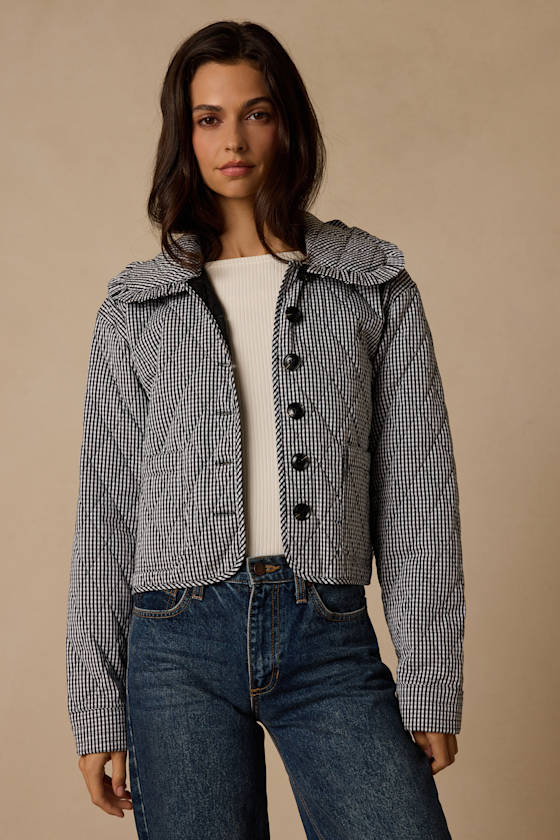Ilona Black and White Gingham Quilted Collared Jacket