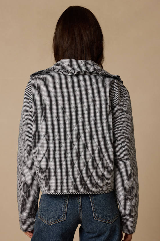 Ilona Black and White Gingham Quilted Collared Jacket