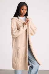 Nalina Beige Chunky Knit Open-Front Duster Cardigan