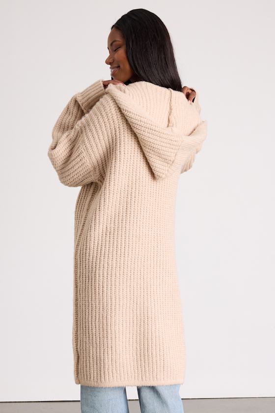 Nalina Beige Chunky Knit Open-Front Duster Cardigan