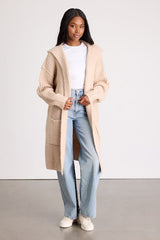 Nalina Beige Chunky Knit Open-Front Duster Cardigan