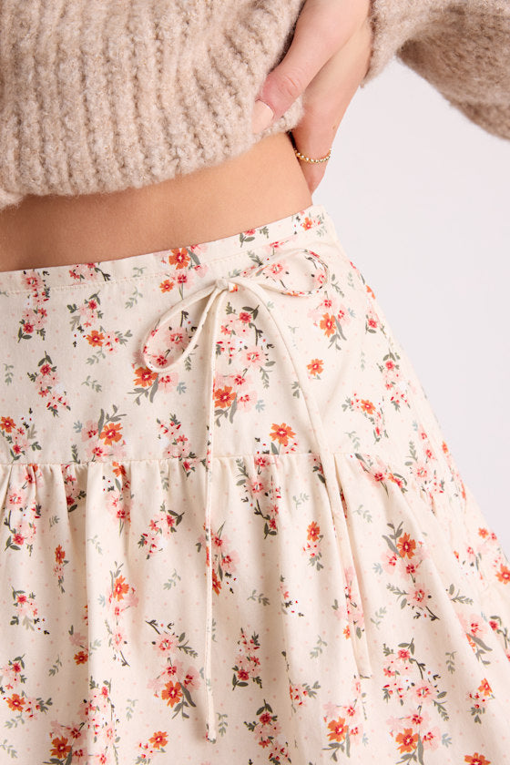 Adrianna Cream Floral Cotton Mini Skirt