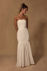 Sutri Cream Crochet Sequin Strapless Maxi Dress