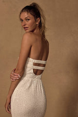 Sutri Cream Crochet Sequin Strapless Maxi Dress