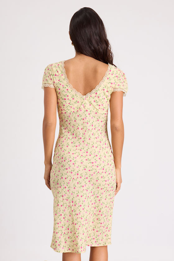 Liv Light Yellow Ditsy Floral Slip Midi Dress