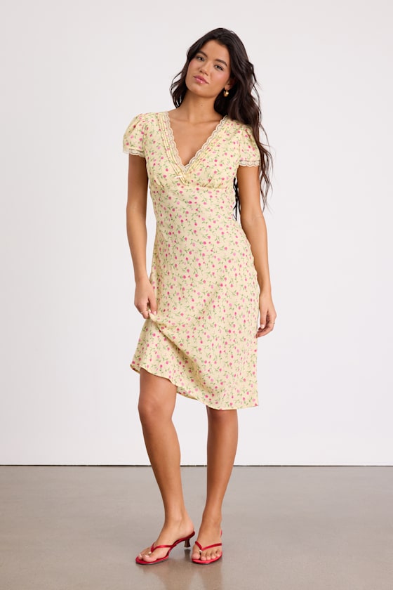 Liv Light Yellow Ditsy Floral Slip Midi Dress