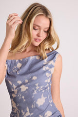 Chrissy Blue and Cream Floral Drop Waist Mini Dress