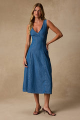 Miranda Medium Wash Denim Sleeveless Midi Dress