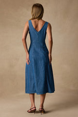 Miranda Medium Wash Denim Sleeveless Midi Dress