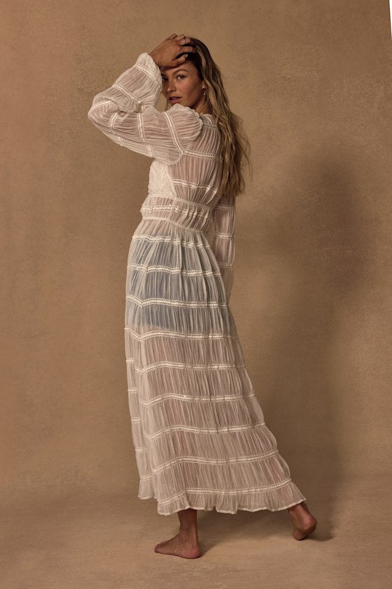 April Ivory Sheer Long Sleeve Tie-Front Duster Top