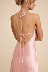 Magnificence Blush Pink Satin Backless Halter Maxi Dress
