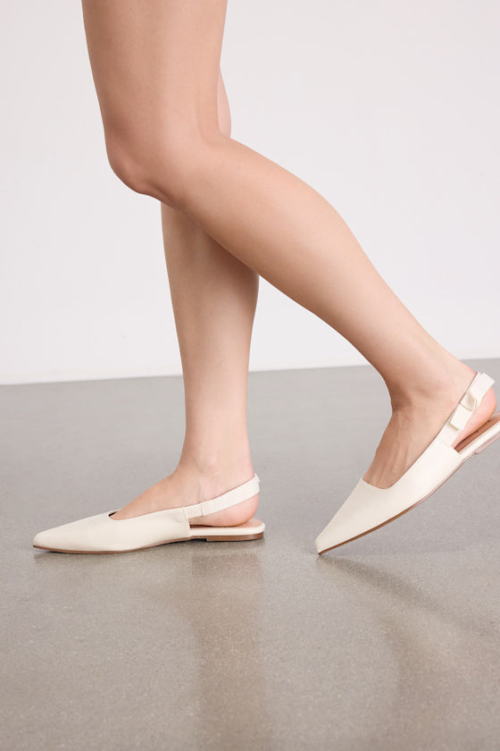 Brianna Ivory Pointed-Toe Slingback Flats