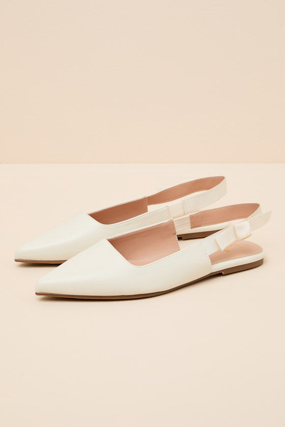 Brianna Ivory Pointed-Toe Slingback Flats