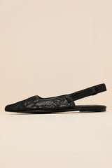 Brianna Black Lace Pointed-Toe Slingback Flats