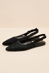 Brianna Black Lace Pointed-Toe Slingback Flats