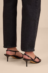 Sara Black Strappy Slingback High Heel Sandals
