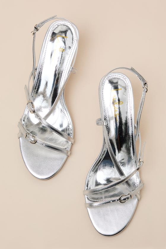 Sara Silver Strappy Slingback High Heel Sandals