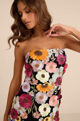Rosario Black Multi 3D Floral Embroidered Maxi Dress