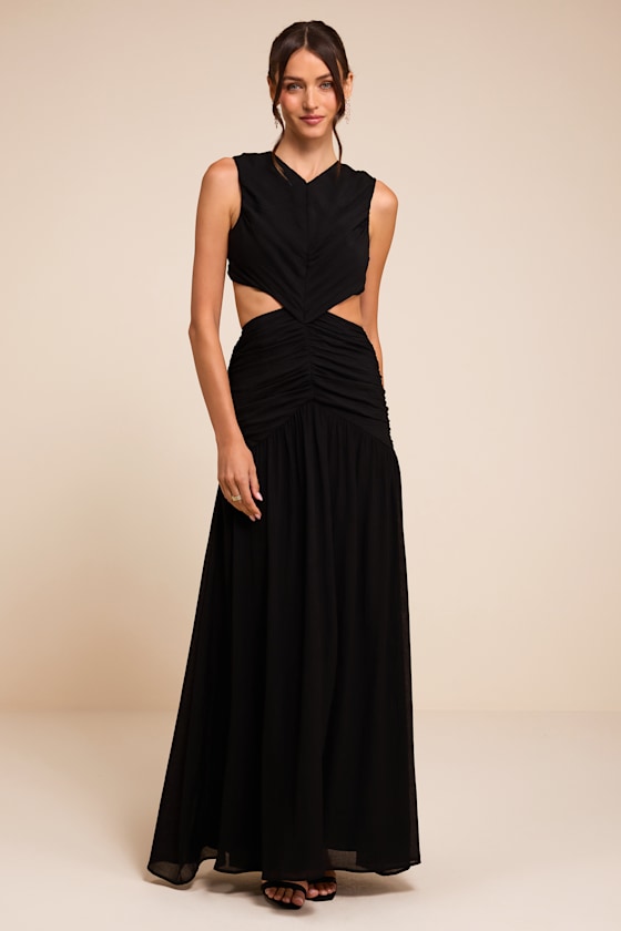 Ashbury Black Textured Backless Maxi Dress