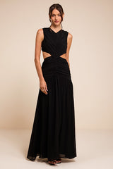 Ashbury Black Textured Backless Maxi Dress