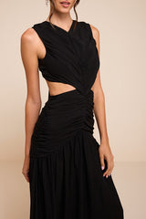 Ashbury Black Textured Backless Maxi Dress